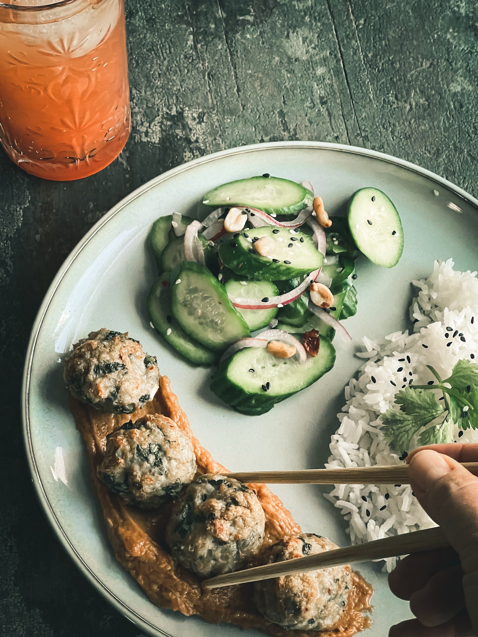 Thai Chicken Meatballs with Peanut Sauce