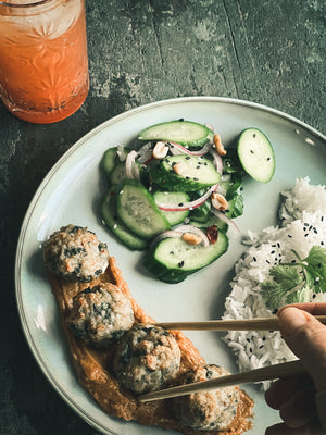 Thai Chicken Meatballs with Peanut Sauce