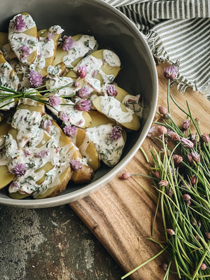 Deconstructed Potato Salad with Chive Blossoms