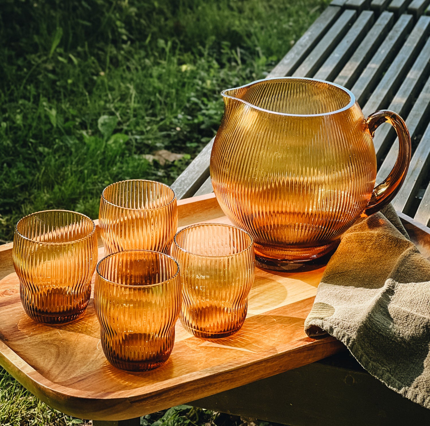 Amber Ribbed Pitcher