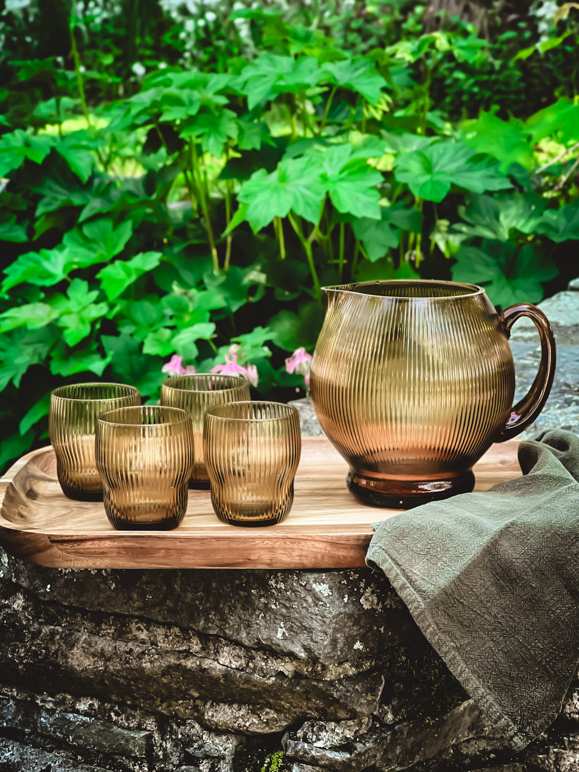 Amber Ribbed Pitcher