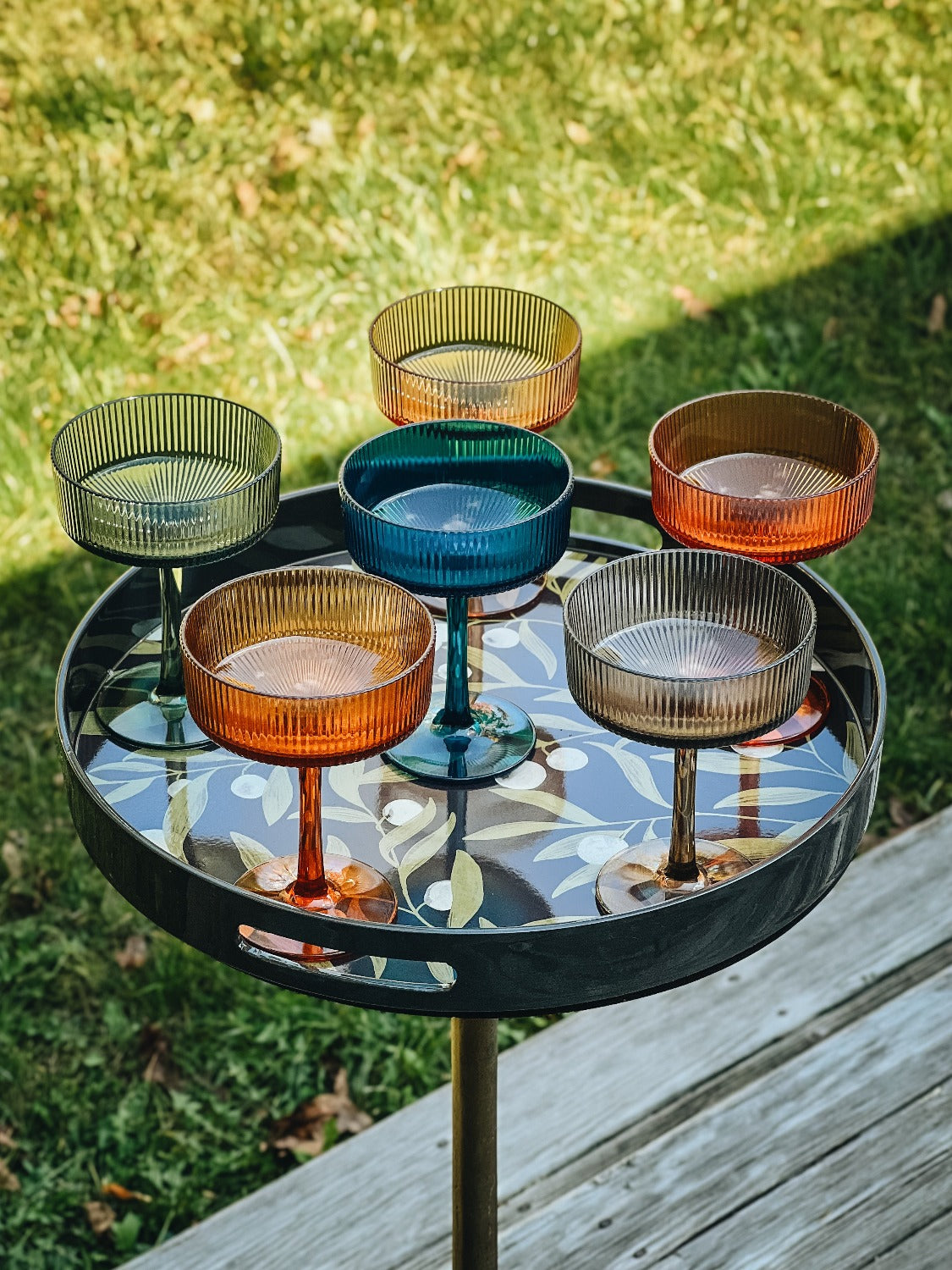 Outdoor Multicolor Ribbed Coupe Set of 6