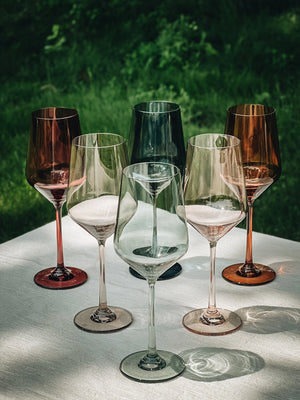 Set of 6 multicolor stemless martini glasses