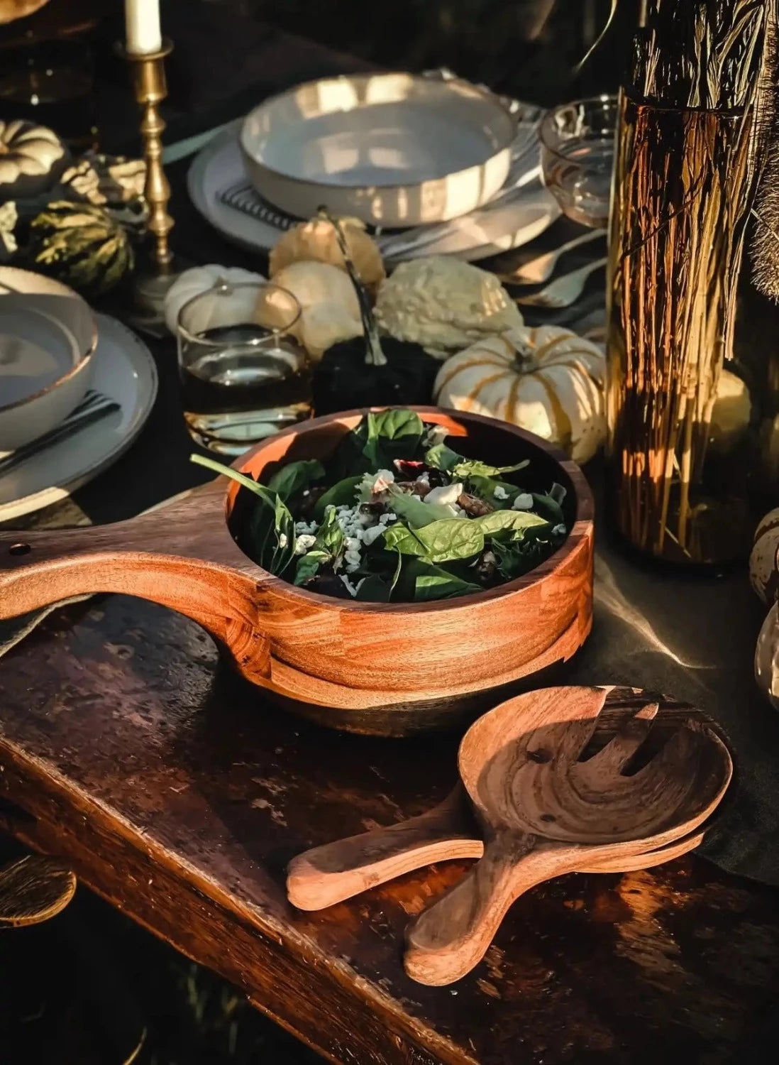 Handled Wooden Bowl Set