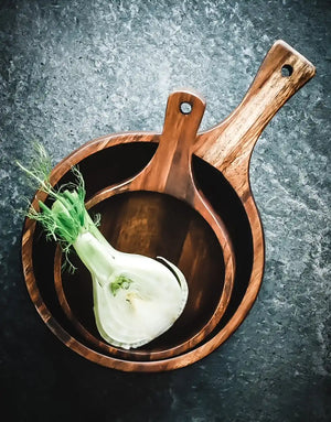 Handled Wooden Bowl Set