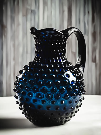 Large Colored Glass Hobnail Pitcher